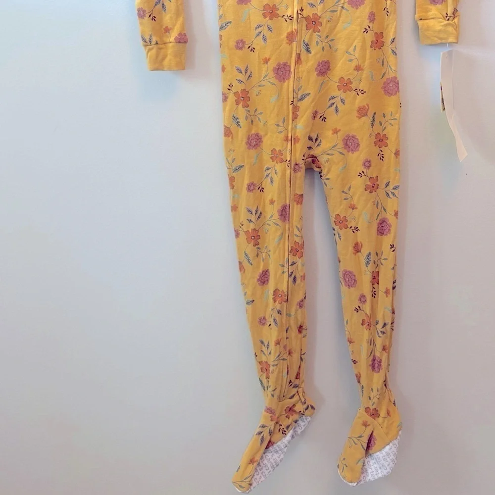 Carter's Toddler Girls Yellow One Piece Floral Print Snug Fit Footed Pajamas NWT